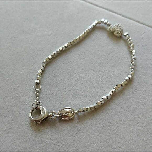 FOSSIL braded with crystals pave heart bracelet - Picture 4 of 9